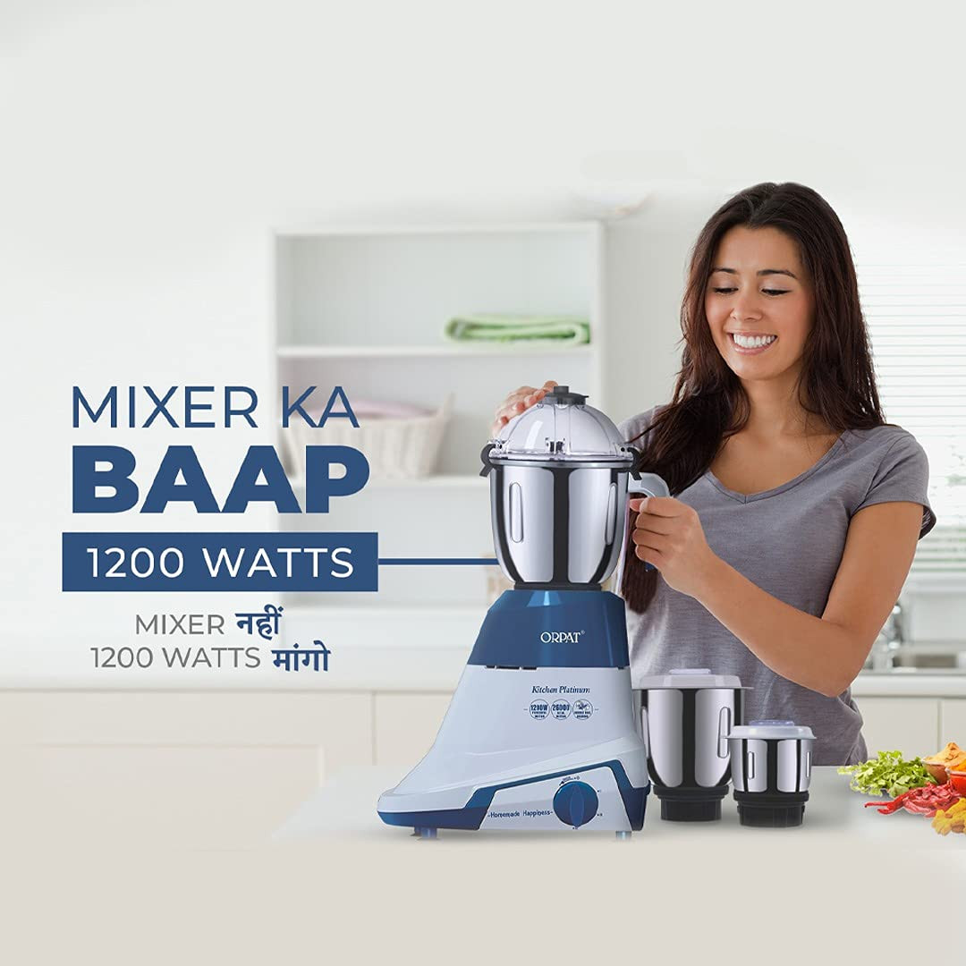 Orpat Kitchen Platinum Mixer Grinder – 1200 W – Blue (MIXER KA BAAP)