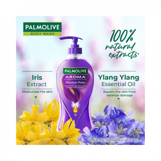 Palmolive Iris Flower & Ylang Ylang Essential Oil Aroma Absolute Relax Body Wash I Moisturizing | Soft & Youthful skin I No paraben & silicone, pH balanced, Body Wash 750ml
