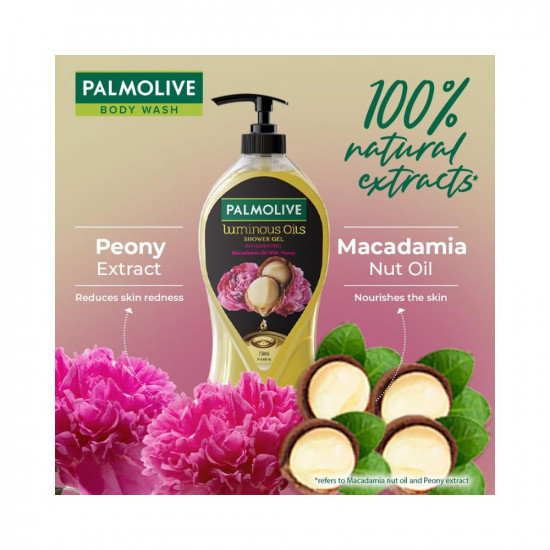 Palmolive Macadamia Oil & Peony Luminous Oils Invigorating Body Wash | Brightening & Moisturizing |Youthful skin | No paraben & silicones, pH balanced, Body Wash 750ml