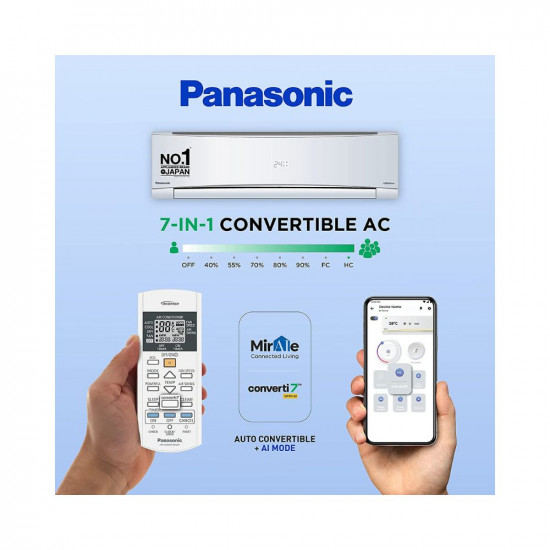 Panasonic 1 Ton 3 Star Wi-Fi Inverter Smart Split AC (Copper Condenser, 7 in 1 Convertible with additional AI Mode, PM 0.1 Air Purification Filter, CS/CU-SU12YKYWA,2023 Model, White)