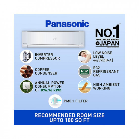 Panasonic 1.5 Ton 4 Star Wi-Fi Inverter Smart Split AC (Copper Condenser, 7 in 1 Convertible with additional AI Mode, 4 Way Swing, PM 0.1 Air Purification Filter, CS/CU-NU18YKY4W,2023 Model, White)