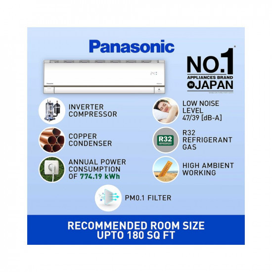 Panasonic 15 Ton 5 Star Wi-Fi Inverter Smart Split AC Copper 7 in 1 Convertible with additional AI Mode 4 Way Swing nanoe-X Air Purification Technology CSCU-HU18ZKYF2023 Model White