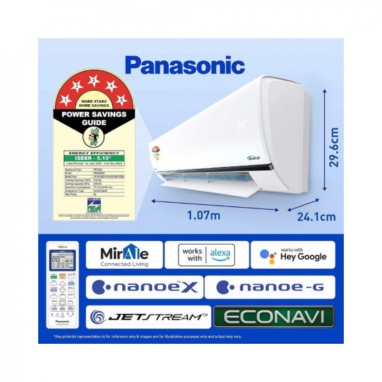 Panasonic 15 Ton 5 Star Wi-Fi Inverter Smart Split AC Copper 7 in 1 Convertible with additional AI Mode 4 Way Swing nanoe-X Air Purification Technology CSCU-HU18ZKYF2023 Model White