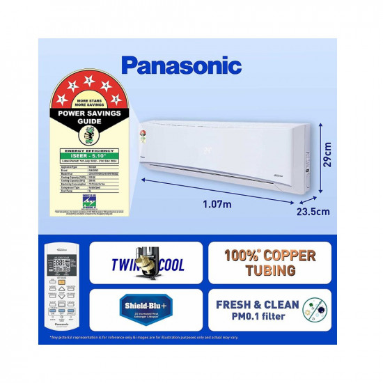 Panasonic 1.5 Ton 5 Star Wi-Fi Inverter Smart Split AC (Copper Condenser, 7 in 1 Convertible with additional AI Mode, 4 Way Swing, PM 0.1 Air Purification Filter, CS/CU-NU18YKY5W,2023 Model, White)