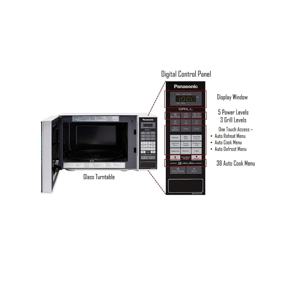 Panasonic 20L Grill Microwave OvenNN-GT221WFDGWhite 38 Auto Cook Menus 