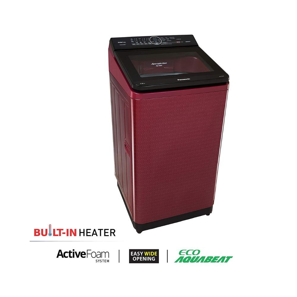 Panasonic 7.5 Kg 5 Star Built-In Heater Fully-Automatic Top Loading Washing Machine Wine Red Active Foam System(NA-F75AH9RRB)