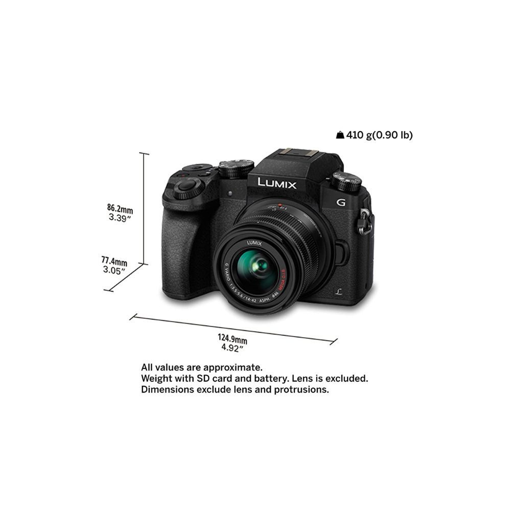 Panasonic LUMIX G7 1600 MP 4K Mirrorless Interchangeable Lens Camera Kit with 14-42 mm Lens Black with 3x Optical Zoom