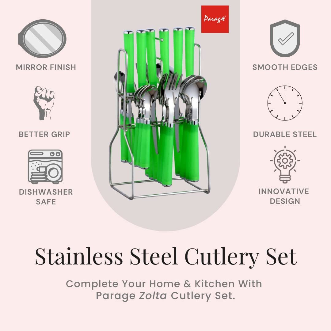 Parage Zolta Stainless Steel Cutlery Set- Set of 25 Stylish (Green)