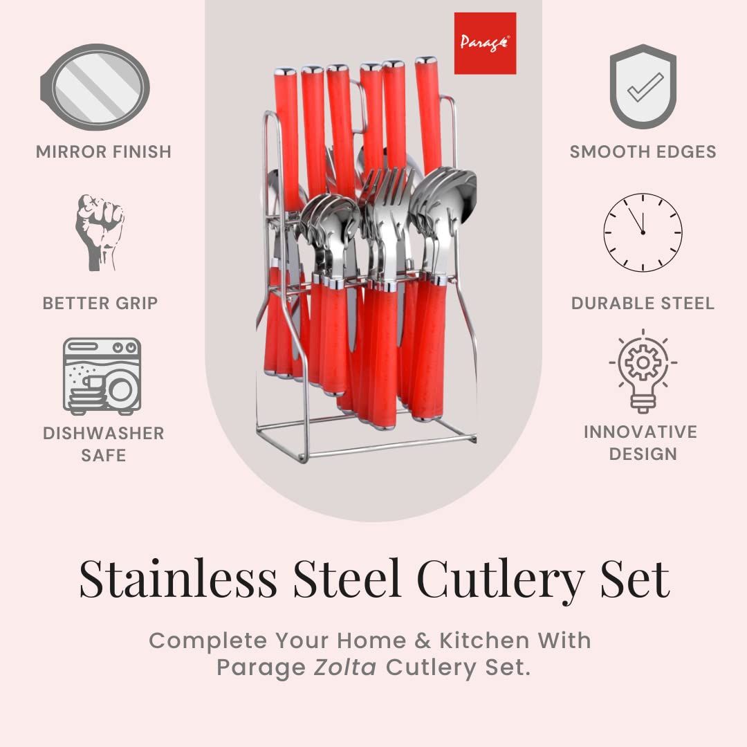 Parage Zolta Stainless Steel Cutlery Set- Set of 25 Stylish (Red)