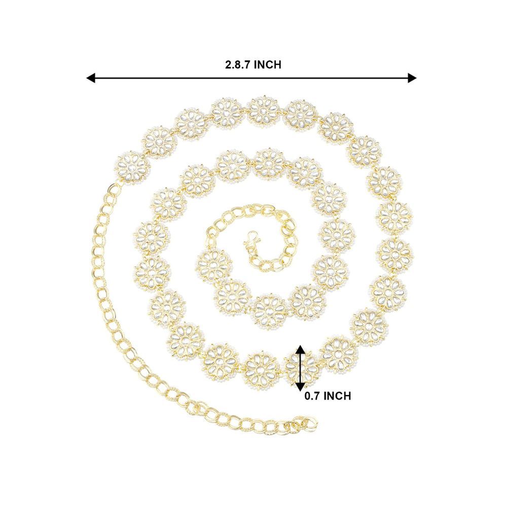 Peora Ethnic Kundan Studded Kamarband Belly Chain For Women Fancy Wedding Engagement Function Jewellery Gift for Girls (White)