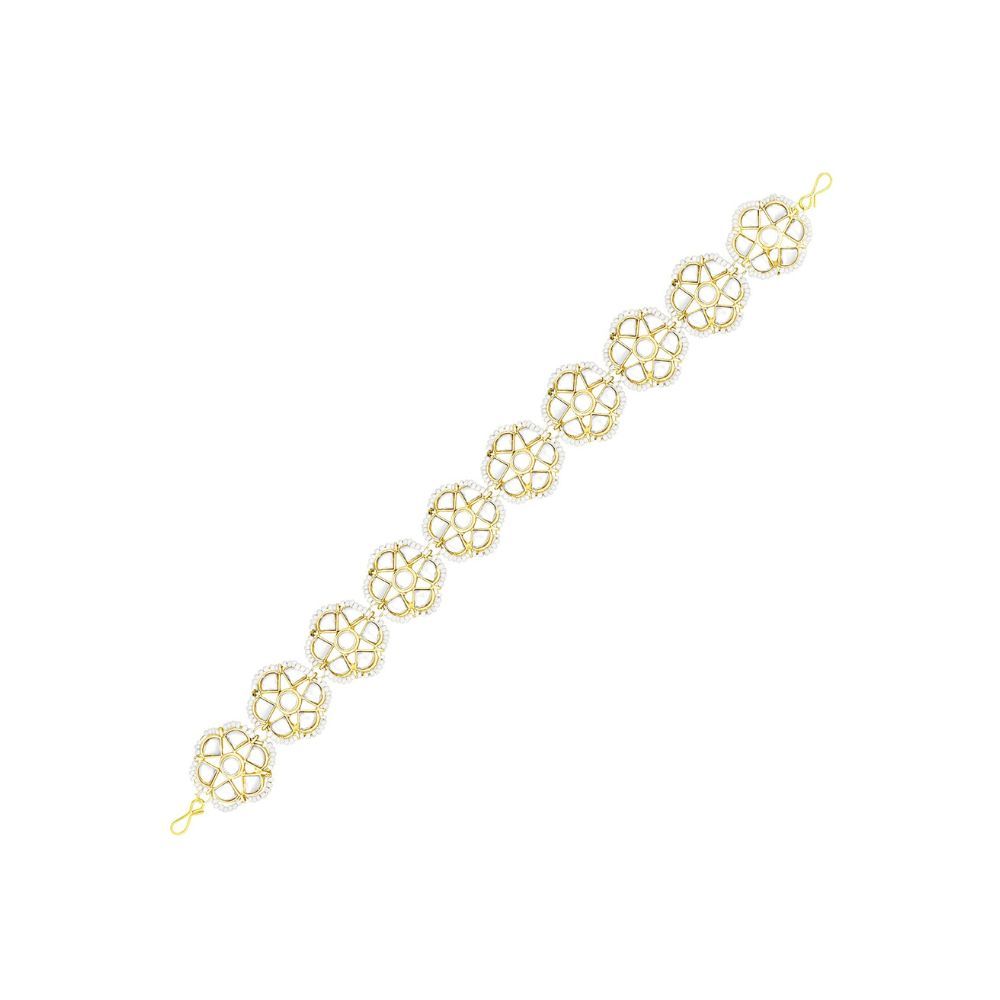 Peora Traditional Gold Plated White Kundan Pearl Studded Matha Patti Hair Accessories for Girls & Women