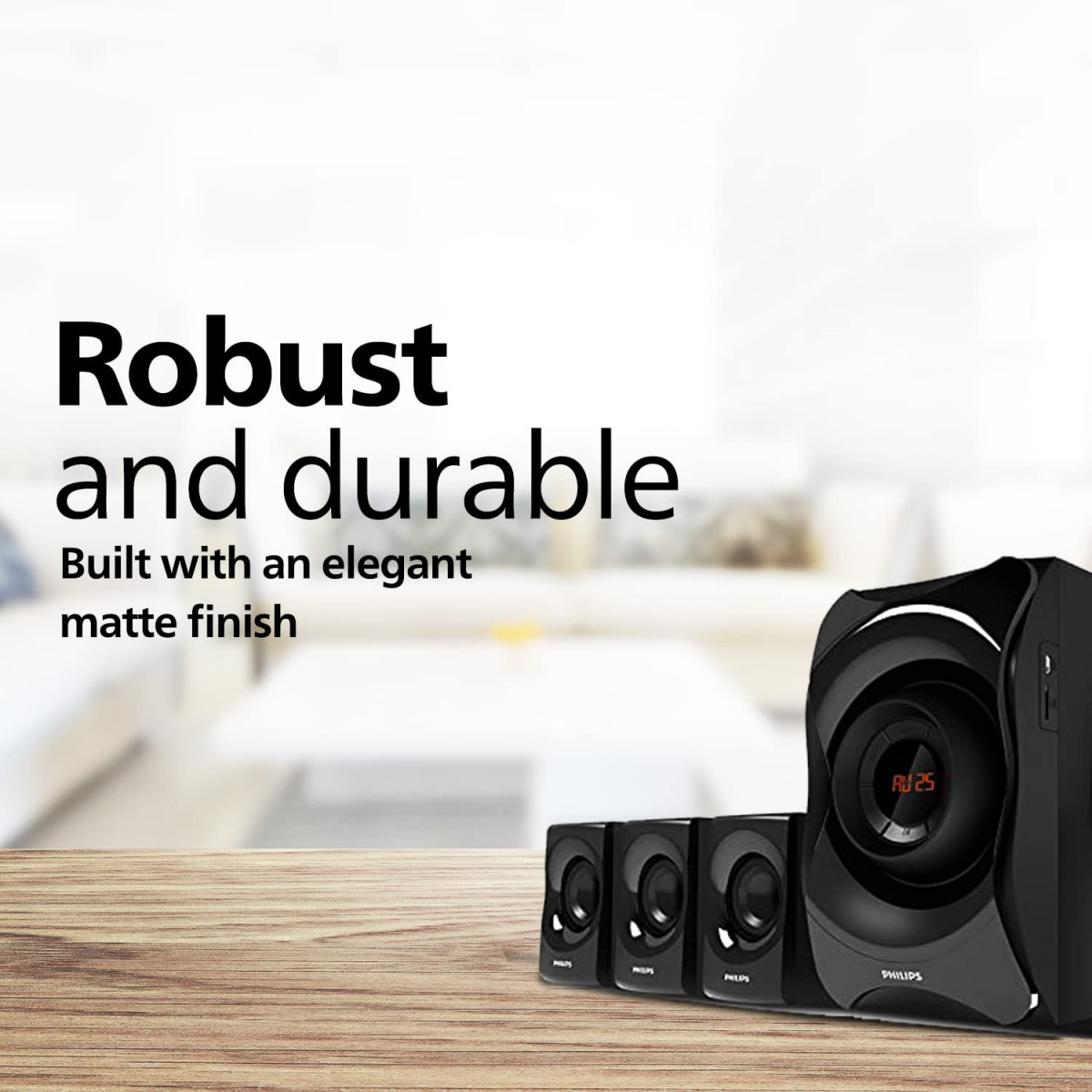 Philips Audio SPA8000B94 51 Channel Multimedia Speaker System with Bluetooth 5x15W Satellite Speakers LED Display Robust Design  Matte Finish Black
