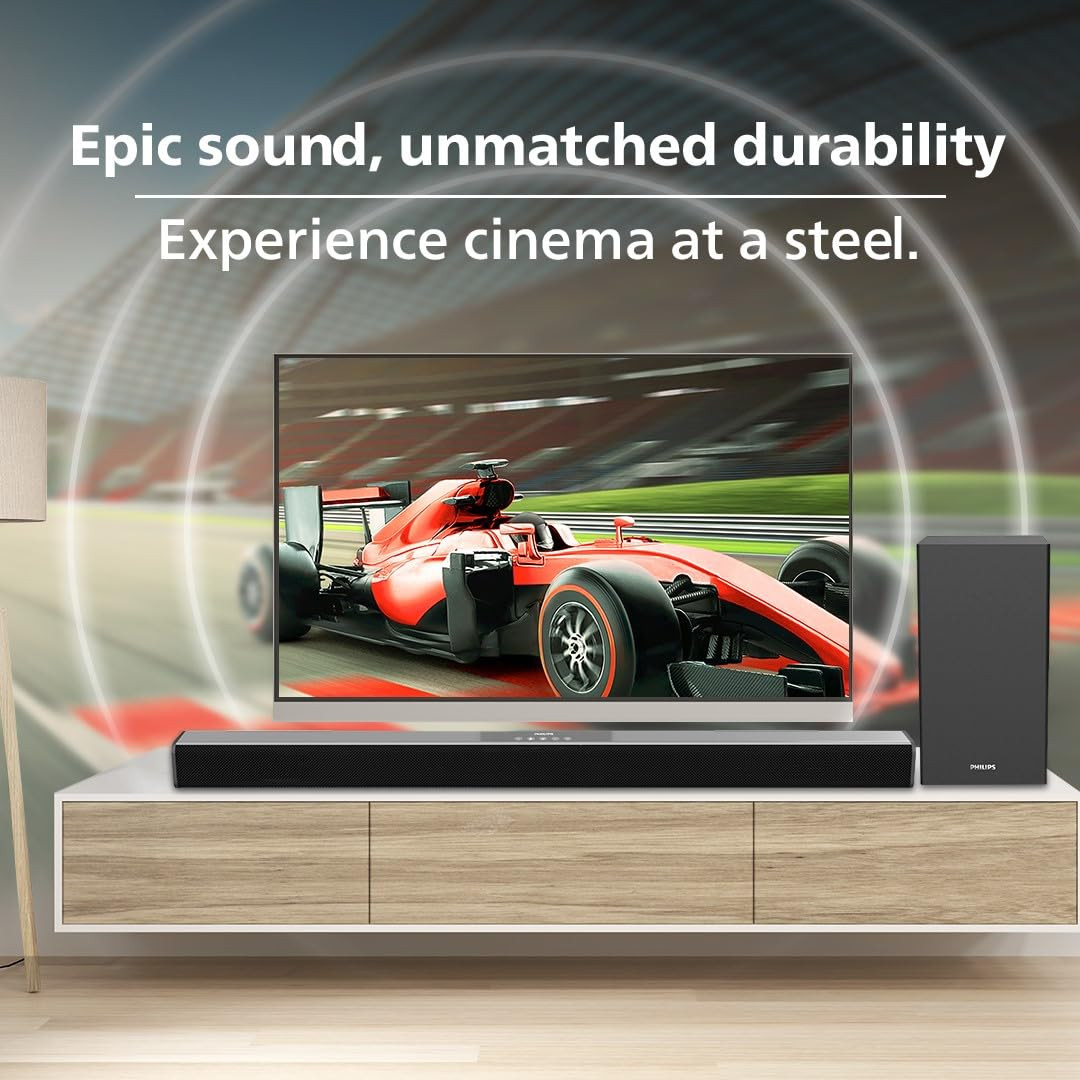 Philips Audio TAB422894 21Ch 160W Bluetooth Soundbar with Rich Bass 3 EQ Modes Multi-Connectivity Option with Supporting USB HDMIARC Optical Coaxial  Aux-in for Easy Connection Black