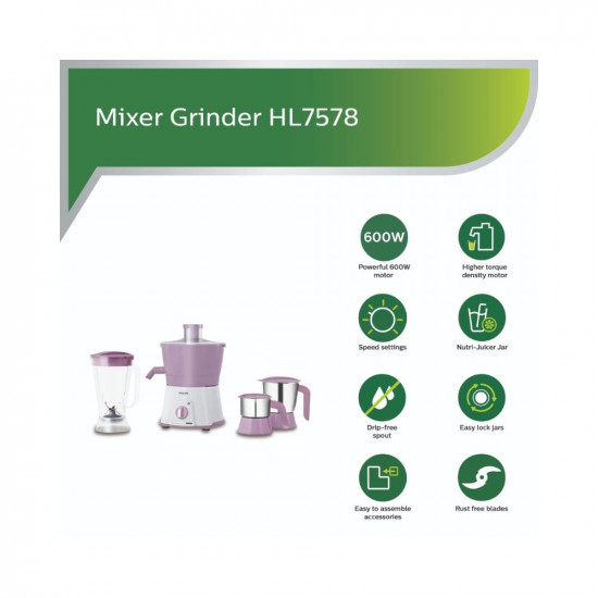 Philips Avenger HL7581 600 Juicer Mixer Grinder Pink 3 Jars