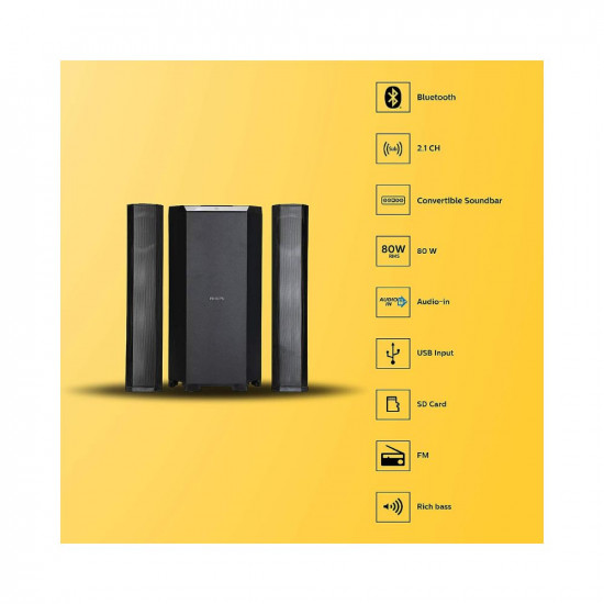 Philips Convertible Soundbar MMS8085B94 21 Channel 80W with Multiple-Connectivity Option Black