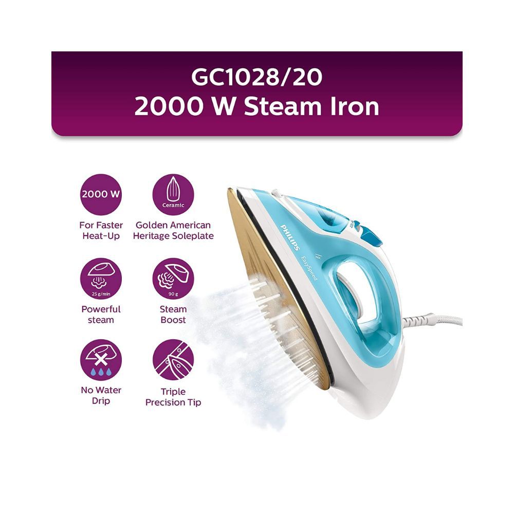 Philips Easy Speed Steam Iron With Ceramic Soleplate BlueFree Size