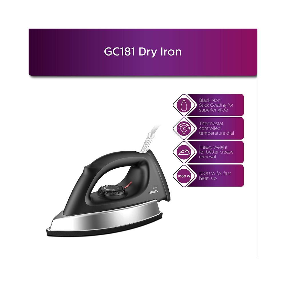 Philips GC181 Heavy Weight 1000-Watt Dry Iron Pack of 1
