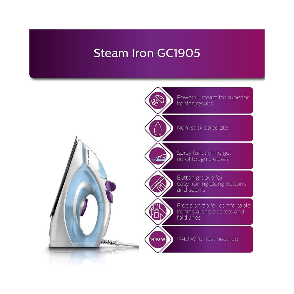 Philips GC1905 1440-Watt Steam Iron with Spray Blue