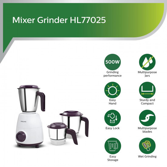PHILIPS HL7505 500W Mixer Grinder White and Purple