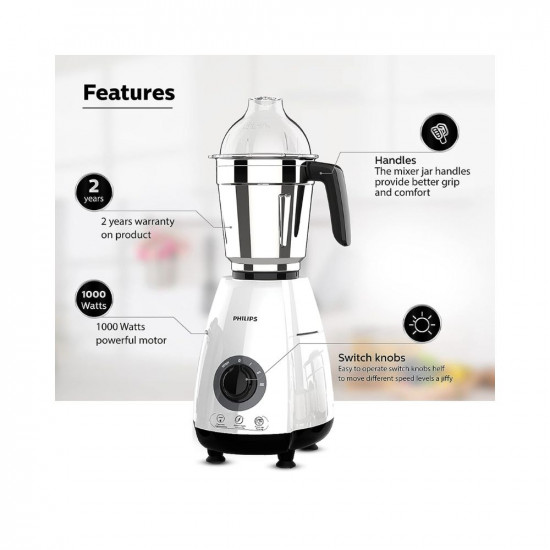 Philips HL770300 1000 Watt Mixer Grinder Copper Motor 4 Jar with 5 Year Warranty on Motor