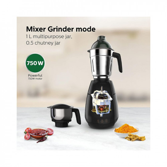 PHILIPS Mixer Grinder 3-in-1 750 Watt (Mixer Grinder + Juicer + Food Processor) 4 Jar and Motor with 5 yr Warranty, Exchange offer available. (HL7707/00)