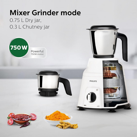 PHILIPS Mixer Grinder 750 Watt 3 in 1 Mixer Grinder  Juicer  Food Processor 4 Jar HL776300