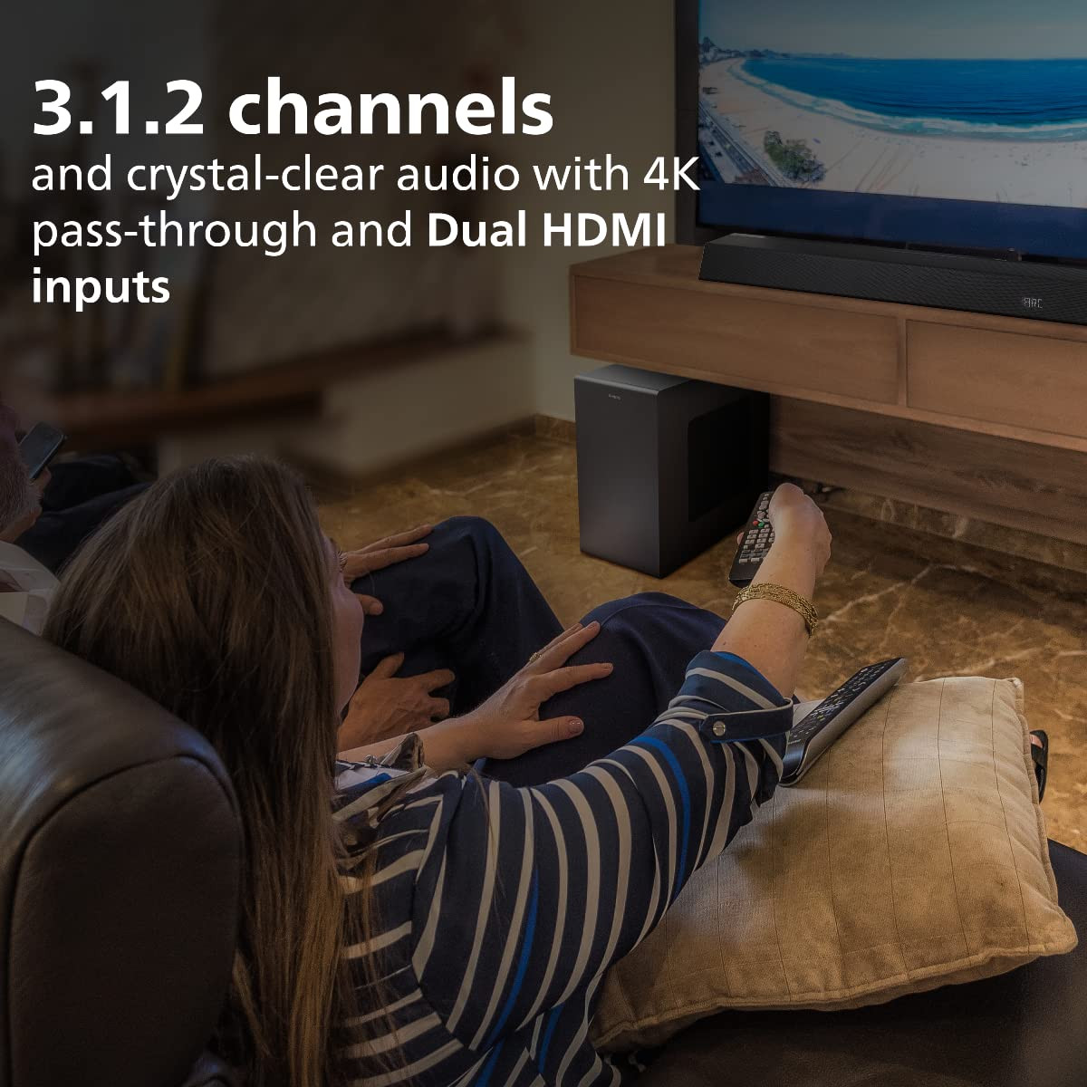 Philips Soundbar TAB8947 51 Ch 312 660W Black Dolby Atmos Wireless Subwoofer UP-Firing SpeakersVirtual Surround Built-in Chromecast AI Voice Assistant