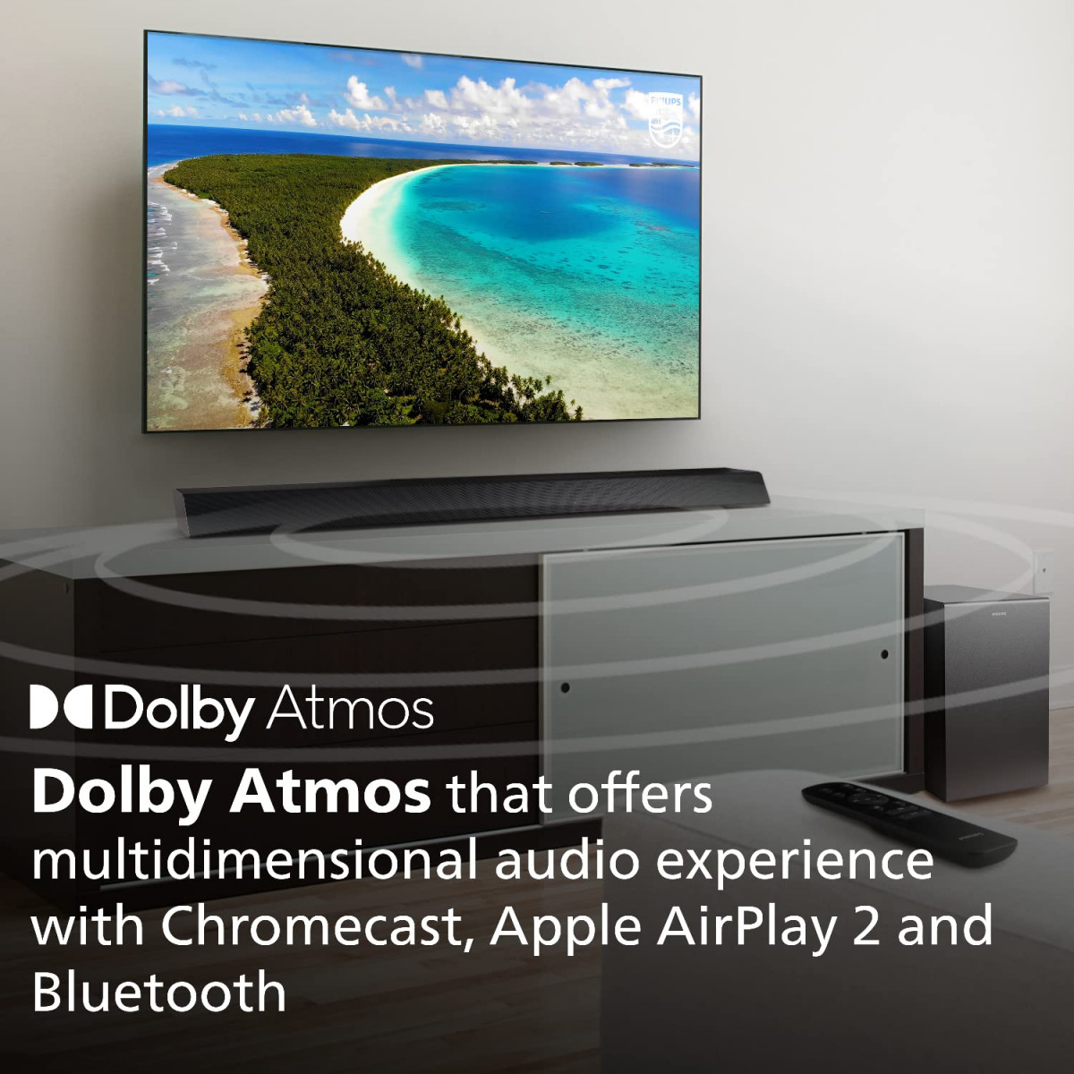 Philips Soundbar TAB8947 51 Ch 312 660W Black Dolby Atmos Wireless Subwoofer UP-Firing SpeakersVirtual Surround Built-in Chromecast AI Voice Assistant