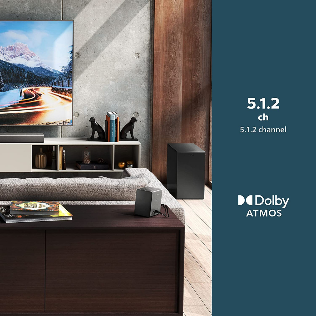Philips Soundbar TAB8967 71 Ch 512 Real Surround Dolby Atmos Wireless Subwoofer UP-Firing Speakers Wireless Rear Speakers AI Voice Assistant 780W Black