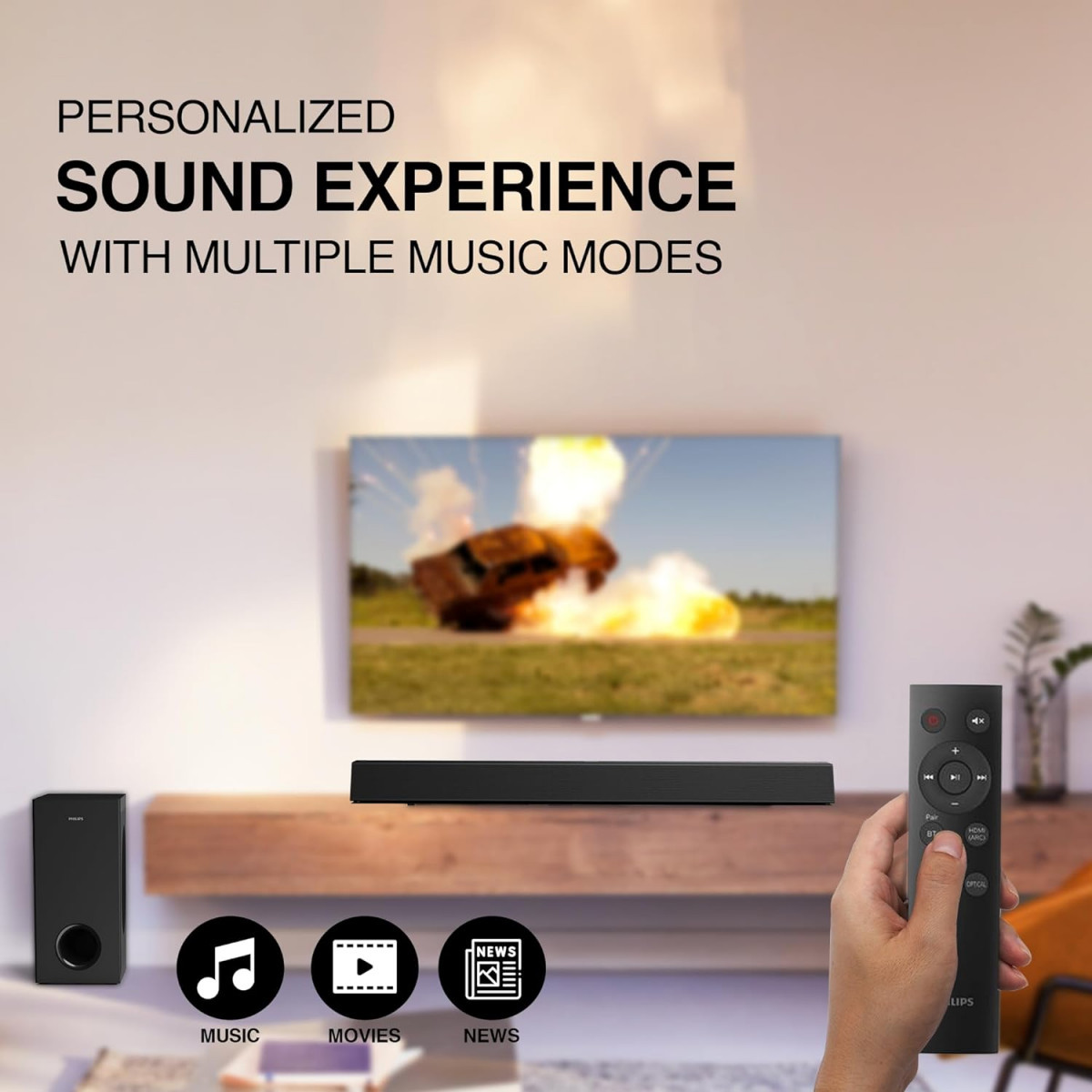 Philips TAB7007 21 CH 240W Dolby Digital Plus Bluetooth Soundbar V53 with Wireless subwoofer Multi-Connectivity Option with Supporting USB HDMI AUX  Remote Control Black