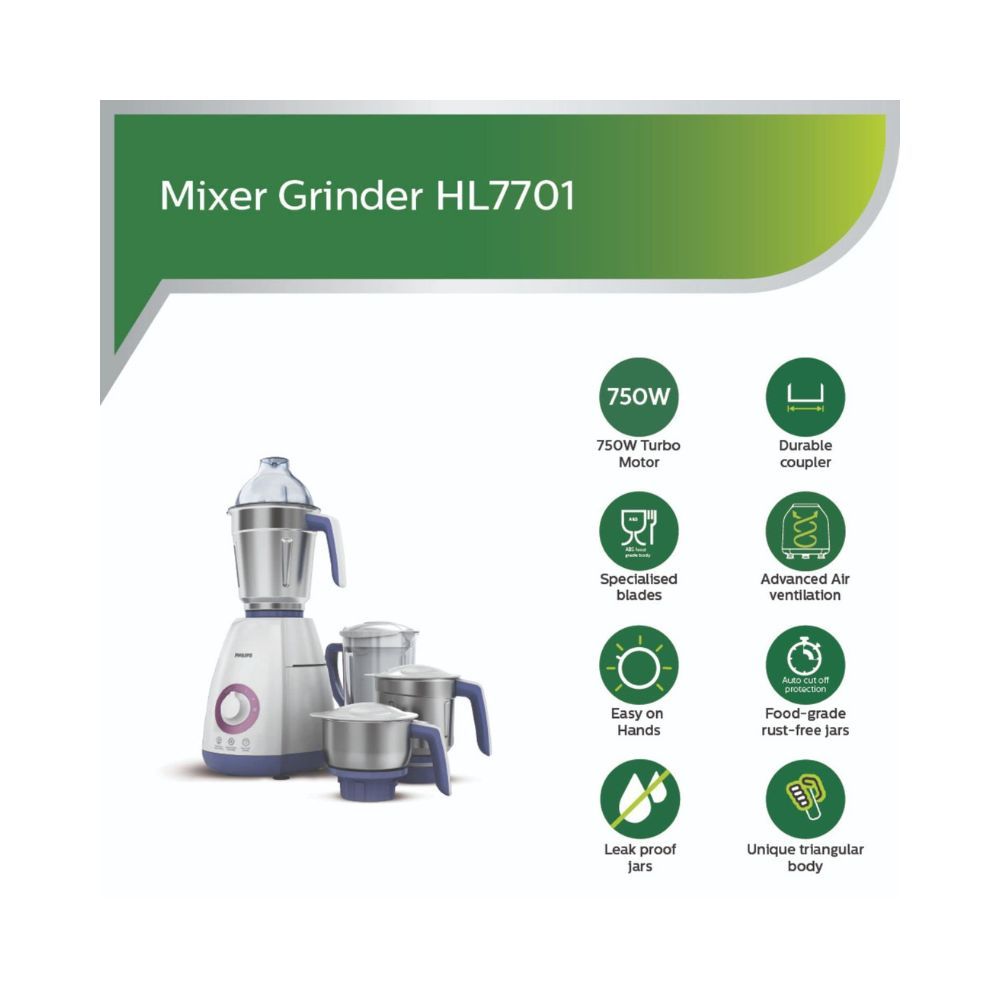 Philips Viva Collection HL770100 Mixer Grinder 750 Watts 4 Jars Elegant Lavender and White