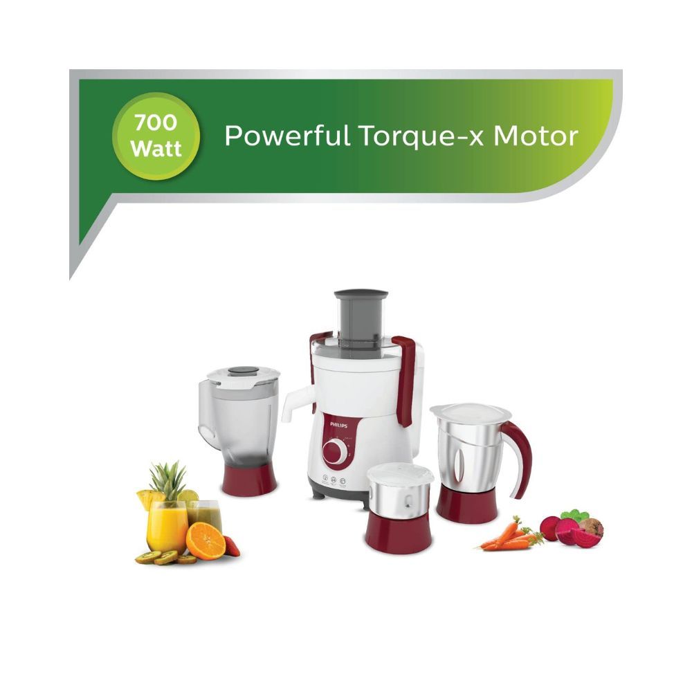 Philips Viva HL7715 700-Watt Juicer Mixer Grinder with 3 Jars Pistil RedWhite