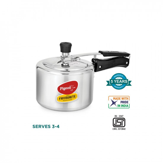 Pigeon by Stovekraft 12091 Favourite Aluminum Induction Base Pressure Cooker with Inner Lid 3 Litres Silver
