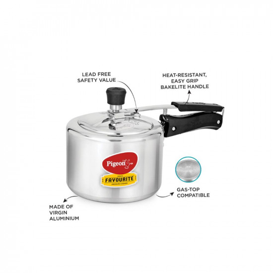 Pigeon by Stovekraft 12091 Favourite Aluminum Induction Base Pressure Cooker with Inner Lid 3 Litres Silver