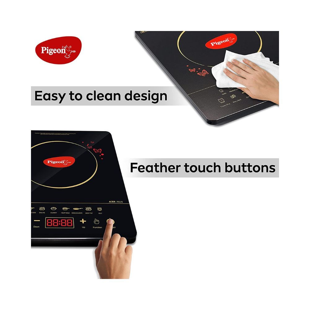 Pigeon By Stovekraft ABS Plastic Acer Plus Induction Cooktop 1800 Watts With Feather Touch Control - Black