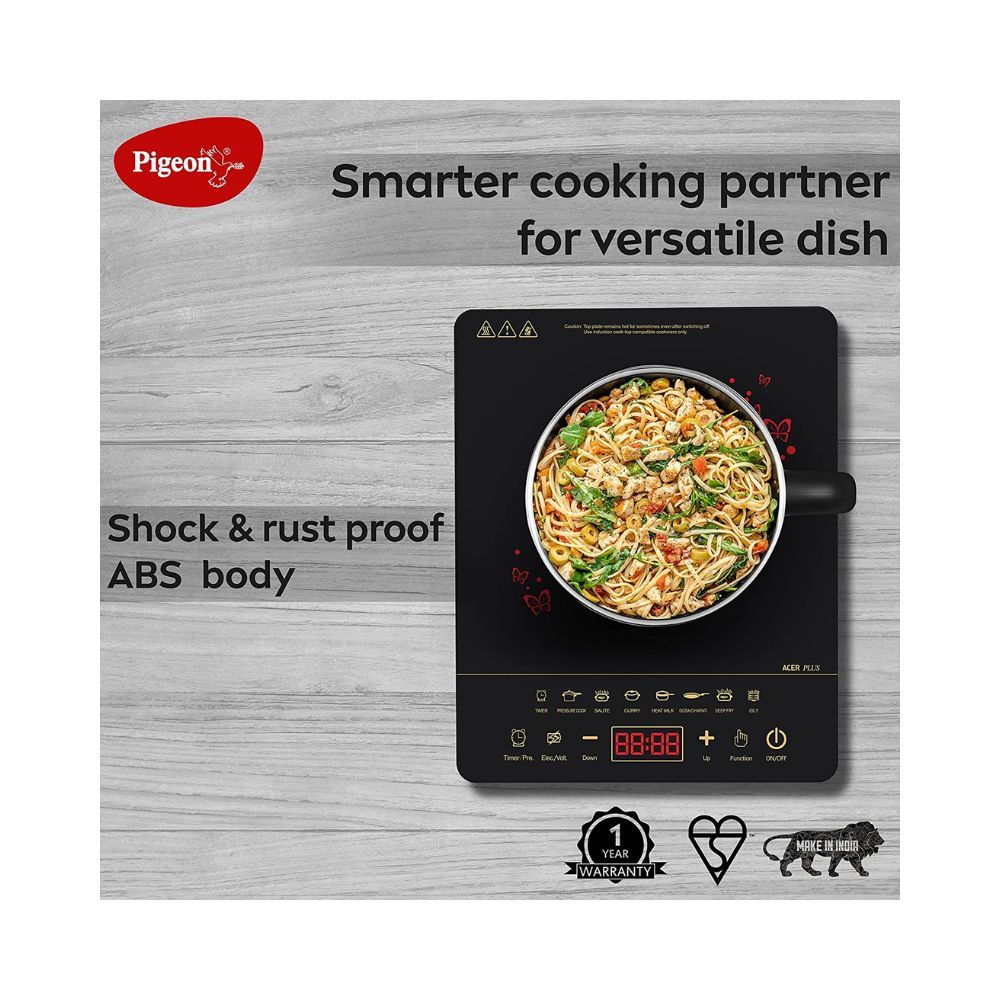 Pigeon By Stovekraft ABS Plastic Acer Plus Induction Cooktop 1800 Watts With Feather Touch Control - Black