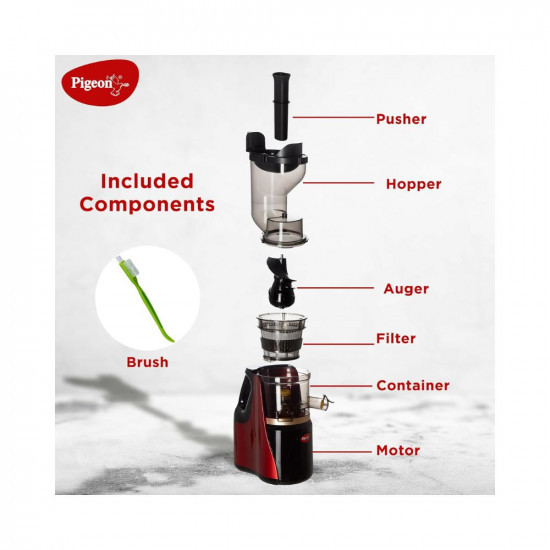 Pigeon by Stovekraft Cold Press Slow Juicer 150W Low Heat Motor Nutrient Rich Juice All-in-1 Fruits  Vegetable Juicer Maximum Juice Extraction Auger  Separate Juice  Pulp Cups  2 Year Warranty