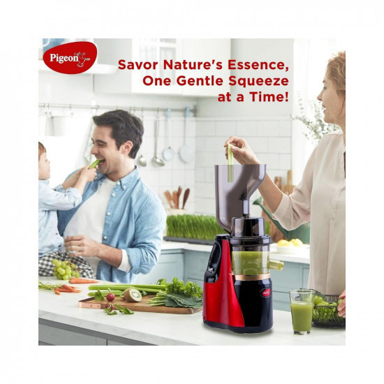 Pigeon by Stovekraft Cold Press Slow Juicer 150W Low Heat Motor Nutrient Rich Juice All-in-1 Fruits  Vegetable Juicer Maximum Juice Extraction Auger  Separate Juice  Pulp Cups  2 Year Warranty
