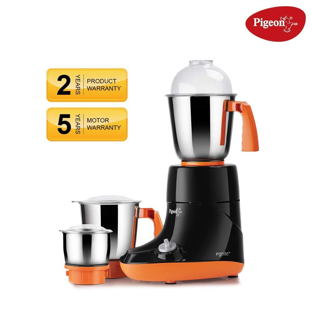 Pigeon by Stovekraft Egnite 750-Watt Mixer Grinder with 3 Stainless Steel Jars for dry grinding wet grinding and making chutney