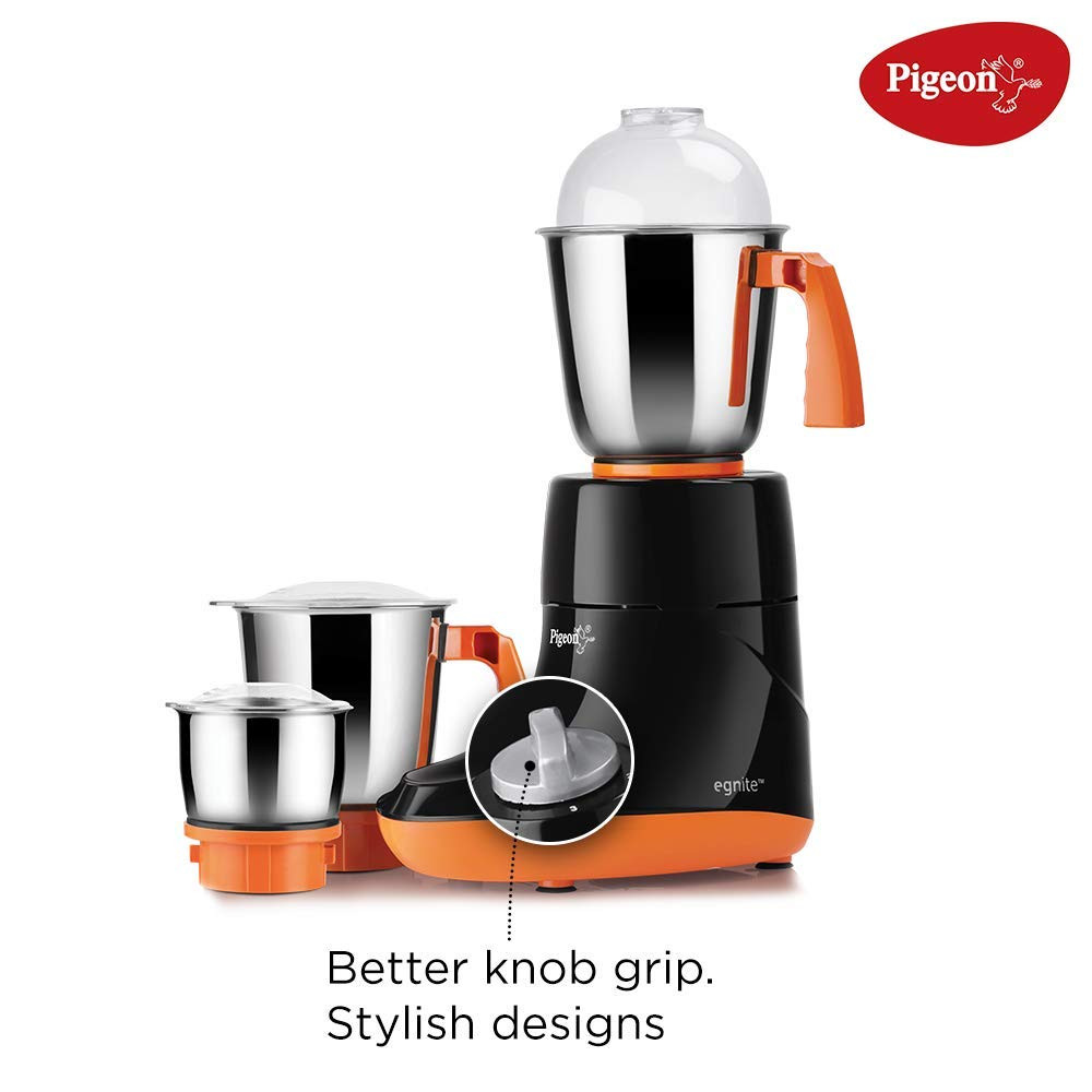 Pigeon by Stovekraft Egnite 750-Watt Mixer Grinder with 3 Stainless Steel Jars for dry grinding wet grinding and making chutney