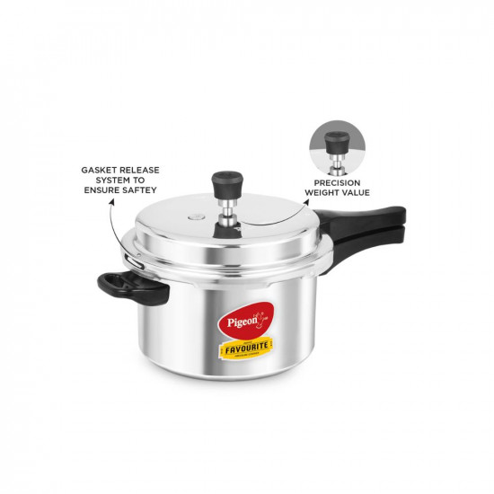 Pigeon By Stovekraft Favourite Aluminium Pressure Cooker with Outer Lid Induction and Gas Stove Compatible 5 Litre Capacity for Healthy Cooking Silver