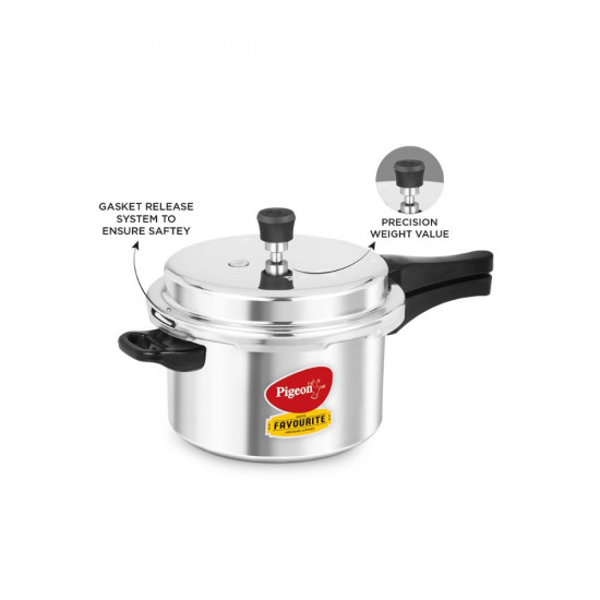 Pigeon By Stovekraft Favourite Aluminium Pressure Cooker with Outer Lid Induction and Gas Stove Compatible 5 Litre Capacity for Healthy Cooking (Silver)