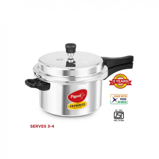 Pigeon By Stovekraft Favourite Aluminium Pressure Cooker with Outer Lid Induction and Gas Stove Compatible 5 Litre Capacity for Healthy Cooking Silver