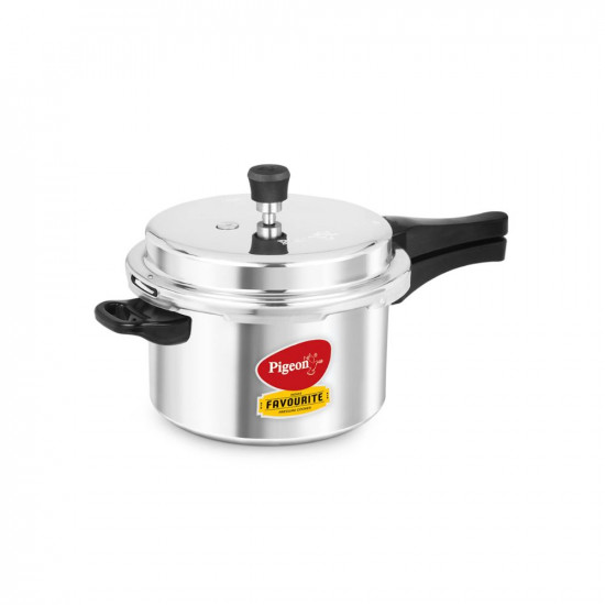Pigeon By Stovekraft Favourite Aluminium Pressure Cooker with Outer Lid Induction and Gas Stove Compatible 5 Litre Capacity for Healthy Cooking Silver