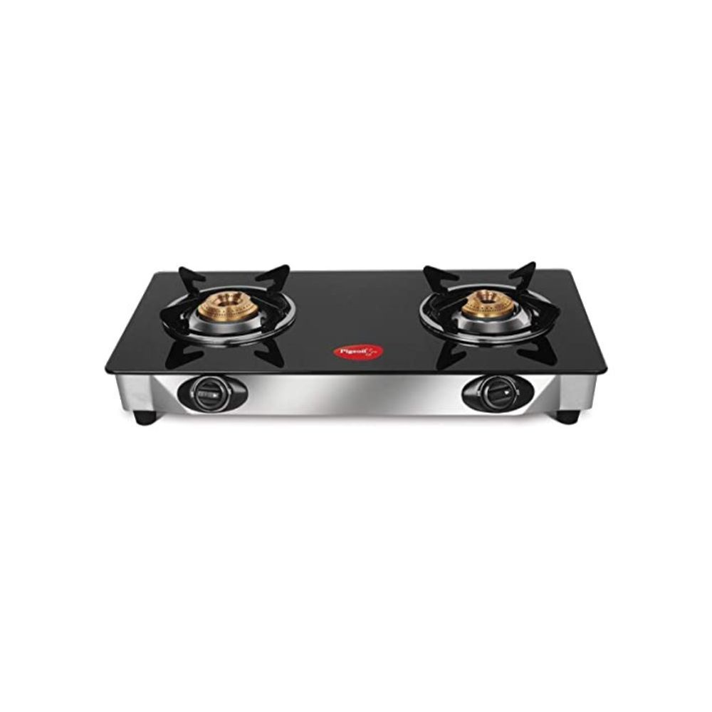Pigeon by Stovekraft Favourite Glass Top 2 Burner Gas Stove, Manual Ignition (Black)