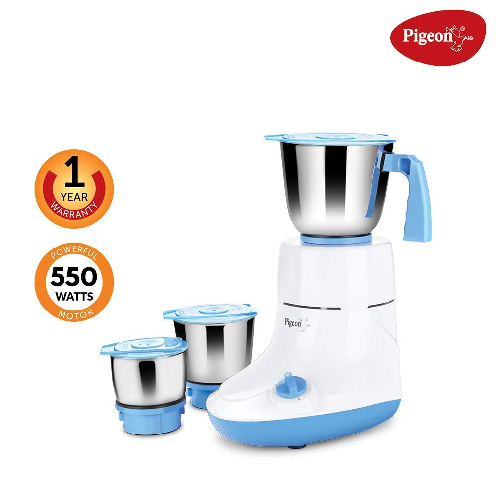 Pigeon by Stovekraft Glory 550 Watt Mixer Grinder with 3 Stainless Steel Jars for Dry Grinding Wet Grinding and Making Chutney white 14430