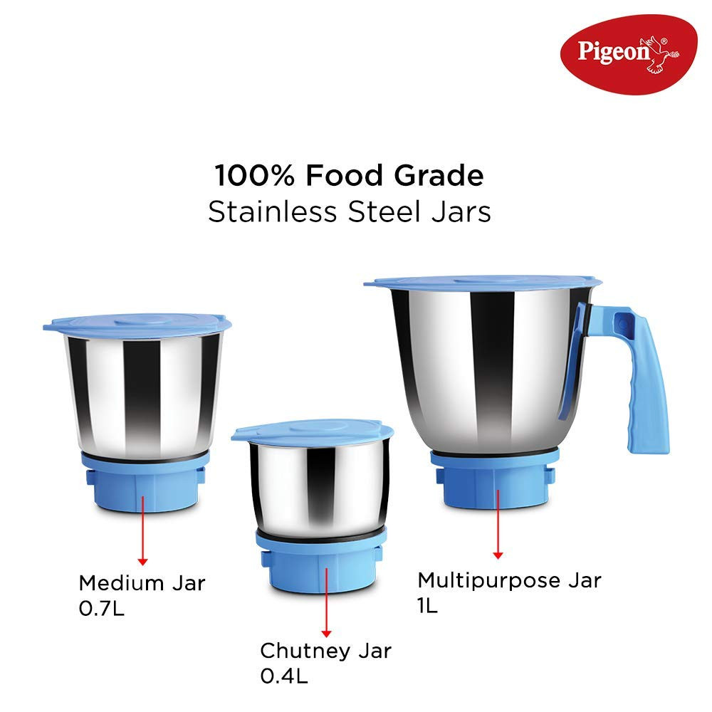 Pigeon by Stovekraft Glory 550 Watt Mixer Grinder with 3 Stainless Steel Jars for Dry Grinding Wet Grinding and Making Chutney white 14430