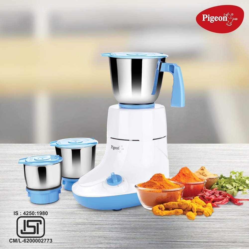 Pigeon by Stovekraft Glory 550 Watt Mixer Grinder with 3 Stainless Steel Jars for Dry Grinding Wet Grinding and Making Chutney white 14430
