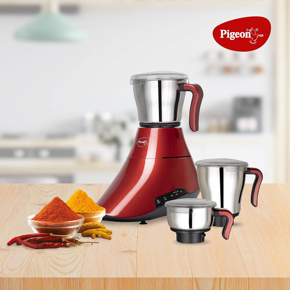 Pigeon by Stovekraft Senso 750 W Mixer Grinder with 3 Stainless Steel Jar for Juicing Chutney Making Dry Grinding Wet Grinding and Mincing