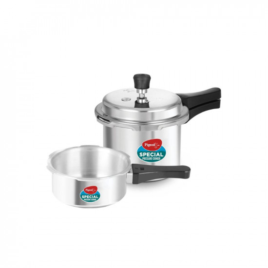 Pigeon By Stovekraft Special Aluminium Pressure Cooker Combo with Outer Lid Gas Stove Compatible 2 3 5 Litre Capacity for Healthy Cooking Silver